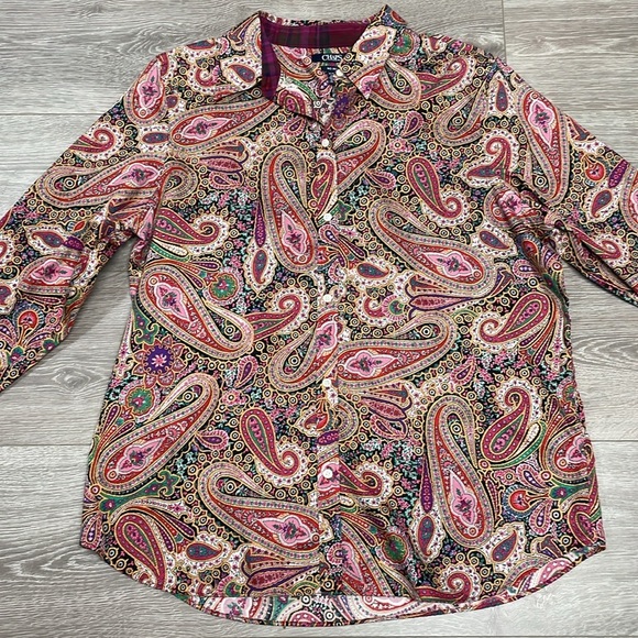 NWOT Chaps No Iron Paisley Long Sleeve Button Down Blouse XL - Picture 3 of 16